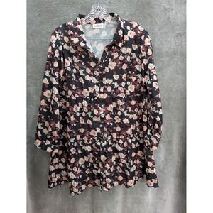 Dark Floral‎ Top Women's XL Satin Tiered Bohemian Cottagecore Feminine Casual